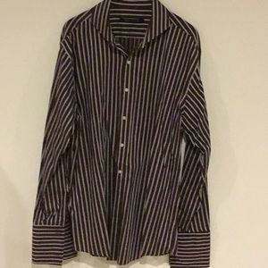 Sean John Brown Striped LS  French Cuffs 17 34/35